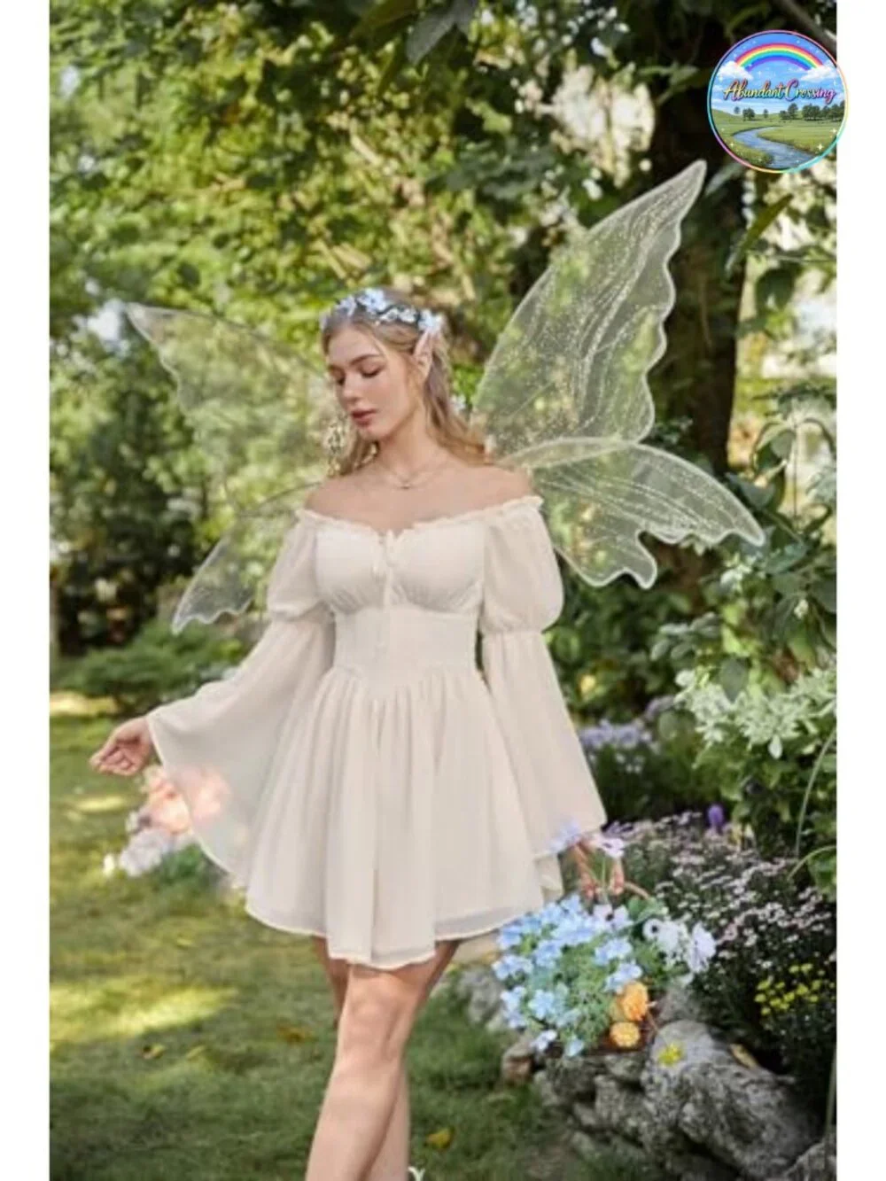 Renaissance Chiffon Dress Off Shoulder Bell Sleeve Corset Waist Pockets